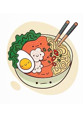 Cute Cartoon Ramen Bowl Illustration