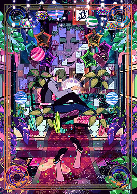 Surreal Room with Figure and Moon