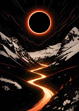 Orange Eclipse Over Mountain Valley
