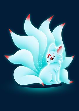 Nine-tailed Fox Digital ArtGlowing Kitsune – Fox Spirit