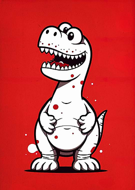Cartoon Dinosaur on Red Background