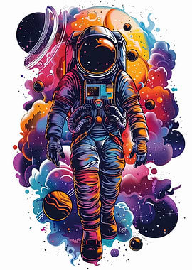 Astronaut in Space with Colorful Nebula