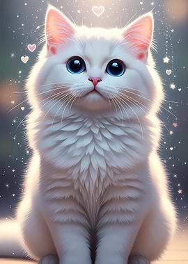 Cute White Cat with Blue Eyes