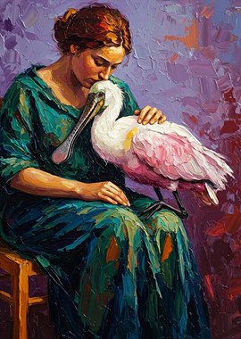 Woman with Roseate Spoonbill Painting