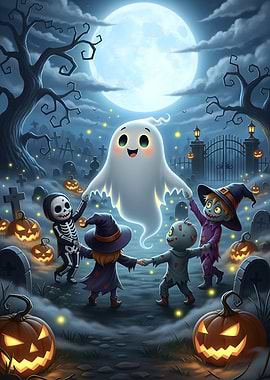 Halloween Night Circle with Ghost
