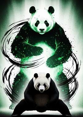 Two Pandas with Green Energy