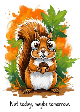 Cartoon Squirrel with Acorn and Quote