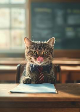 Cat student in classroom