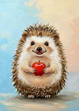 Smiling Hedgehog with Apple Painting