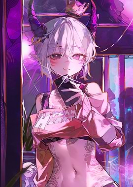 Girl with Horns Taking Selfie