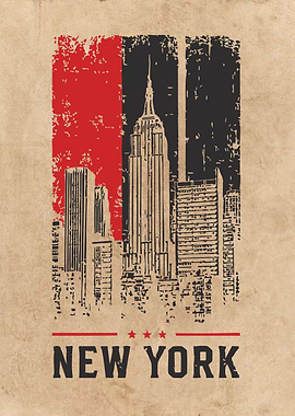 New York Cityscape Vintage Poster