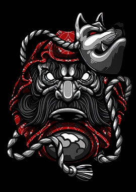 Japanese Demon Mask Digital Art