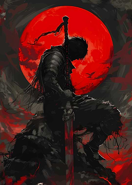 Dark Warrior with Red Moon
