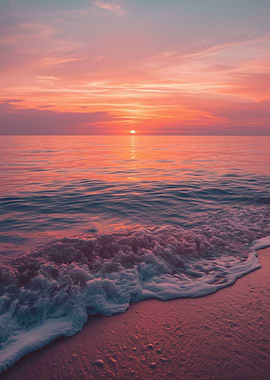 Pink Sunset Over Ocean Waves