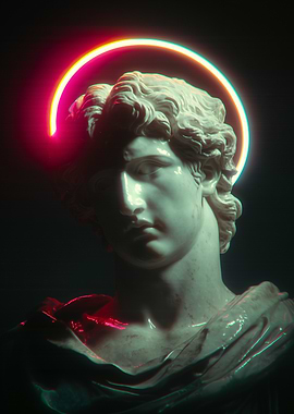 Marble Bust with Neon Halo