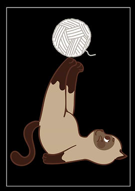 Cartoon Cat Balancing Yarn Ball