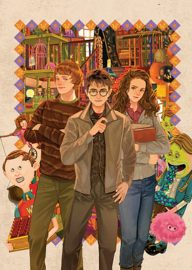 Harry, Ron, and Hermione at Weasleys'