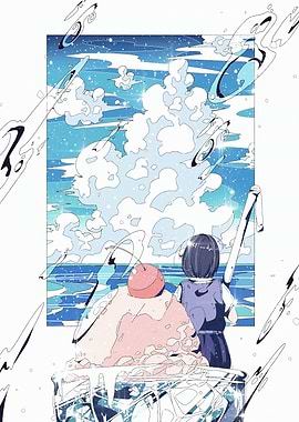 Dreamy Sky with Ice Cream and Girl