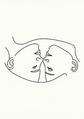 Minimalist Kissing Faces Line Art