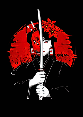 Geisha with Mask and Katana