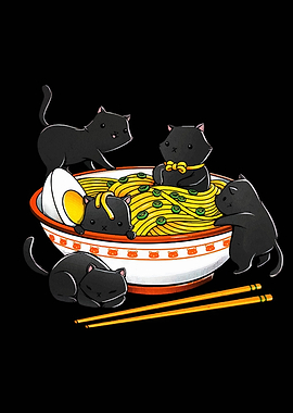 Cats in Ramen Bowl Illustration