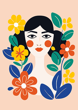 Floral Woman Portrait Illustration