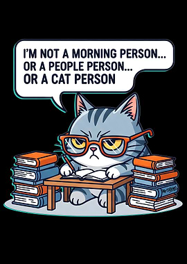 Grumpy Cat Cartoon with Books