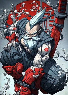 Cyberpunk Samurai with Cherry Blossoms