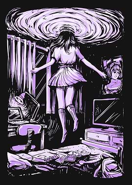 Levitating Girl in Room with Vortex