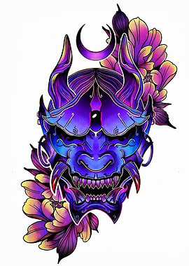 Hannya Mask with Flowers