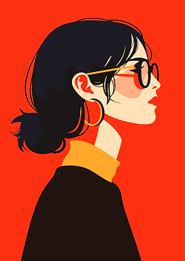 Woman Red Background Minimalist Portrait Art Illustration