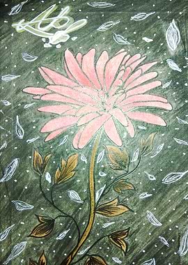 Pink Flower with Falling Leaves