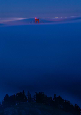 Golden Gate Bridge in Fog at Night