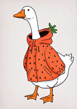 Goose in Strawberry Raincoat Illustration