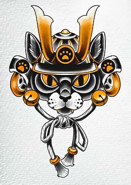 Samurai Cat Tattoo Art