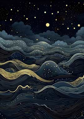 Night Waves Abstract Art