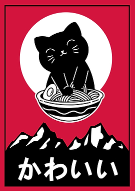 Kawaii Cat Ramen Poster