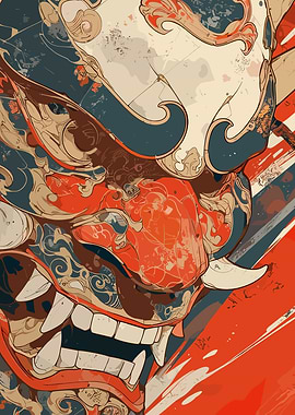 Japanese Oni Mask Digital Art