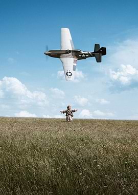 Boy and P-51 Mustang in Sky