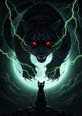 Black Cat Transformation with Moon