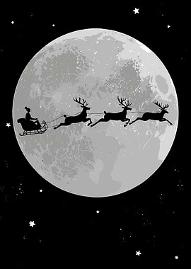 Santa's Sleigh Silhouette Against the Moon