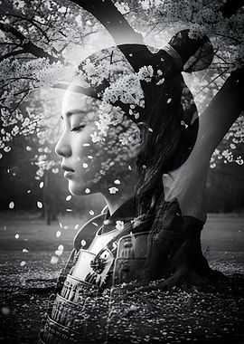 Black and White Samurai Double Exposure