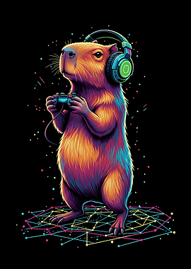Capybara Gamer with Headphones
