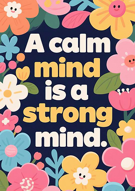 Wellness Quote Calm Mind Strong Mind Floral Art