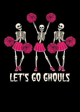 Skeleton Cheerleaders with Pom-poms Illustration