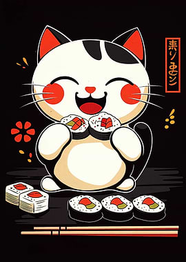 Sushi Cat Cartoon Illustration