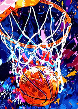Basketball hoop with ball colorful art