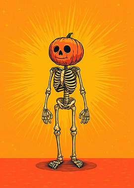 Pumpkin Head Halloween Skeleton