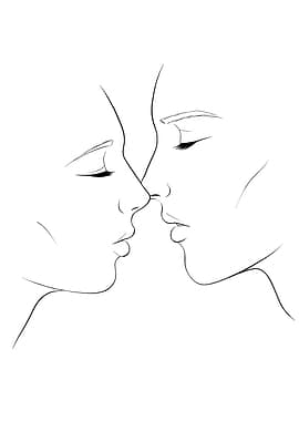 Minimalist Line Art: Kissing Faces