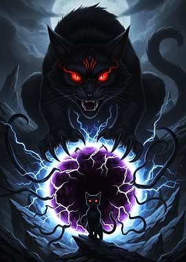 Mystical Black Cats with Energy Orb